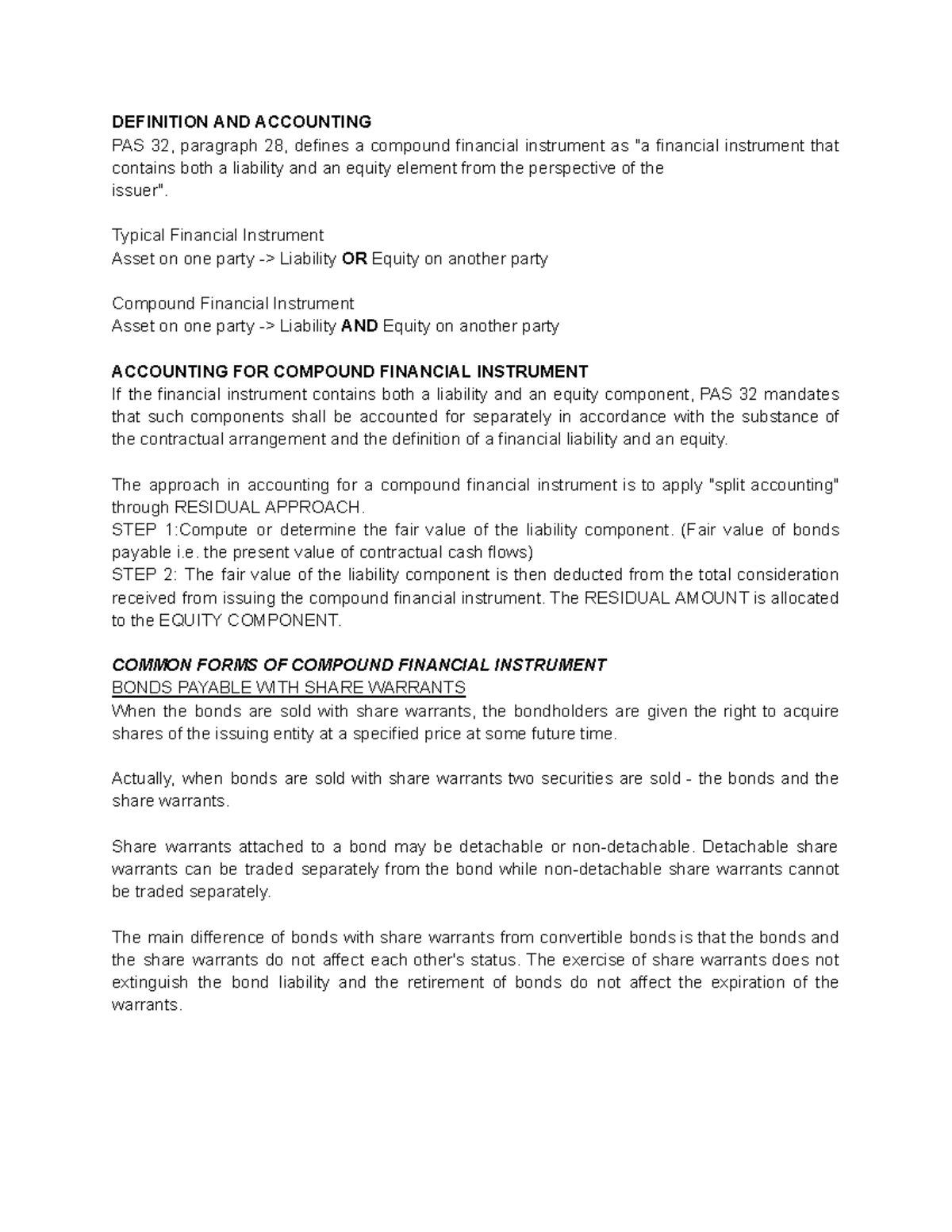 PAS 32: Accounting for Compound Financial Instruments Explained - Studocu