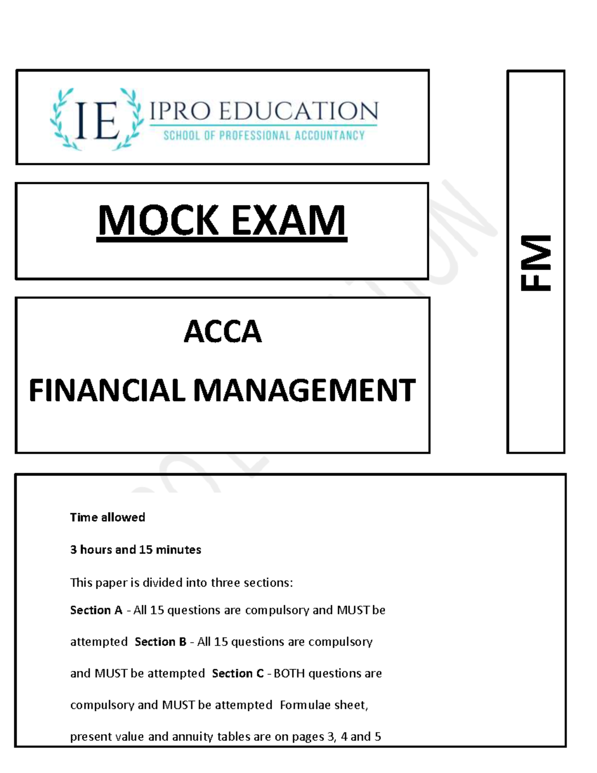 ACCA F9 FINANCIAL MANAGEMENT Mock Exam Questions and Answers - Studocu