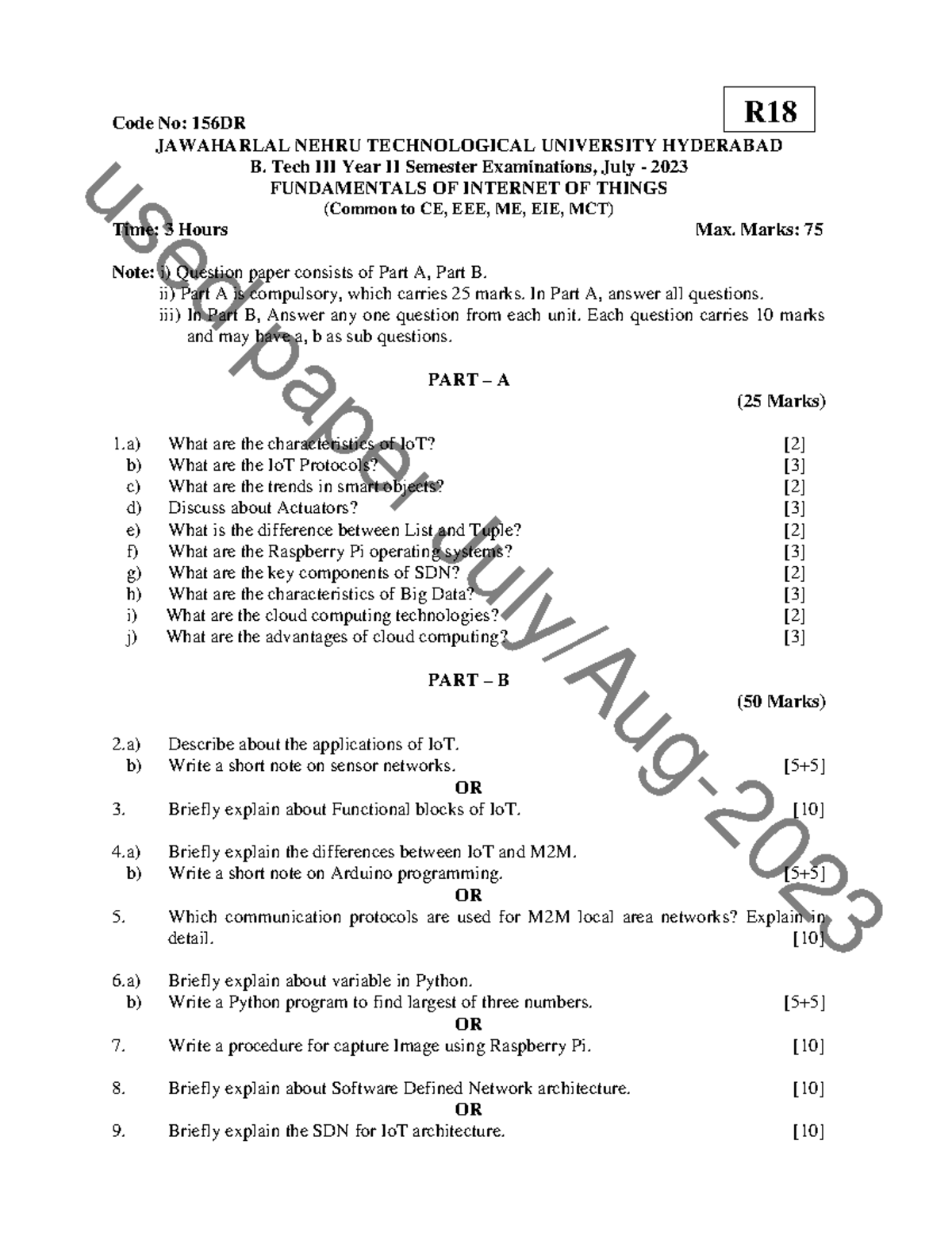 R18 B.Tech II Sem July 2023 IoT Fundamentals Exam Questions - Studocu