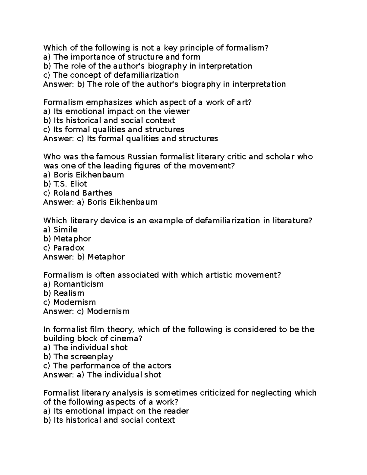 Formalism 2 - Key Principles and Analysis in Literary Criticism - Studocu