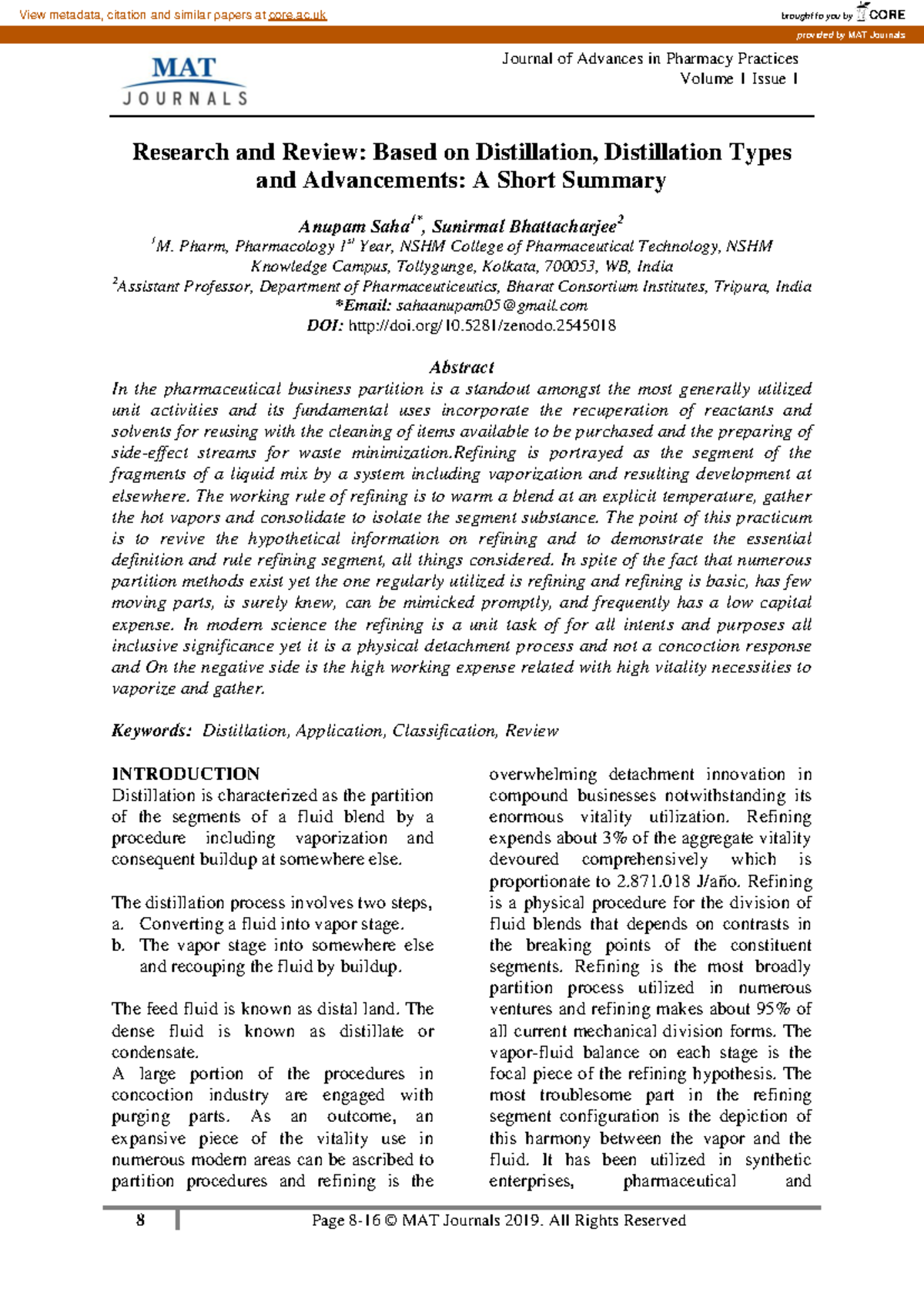 Research and Review: Distillation Types and Advancements (MAT 1.1 ...