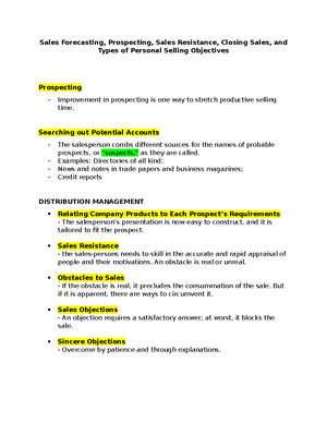 Lesson 3 Sales Forecasting - Sales Forecasting SALES FORECASTING An ...
