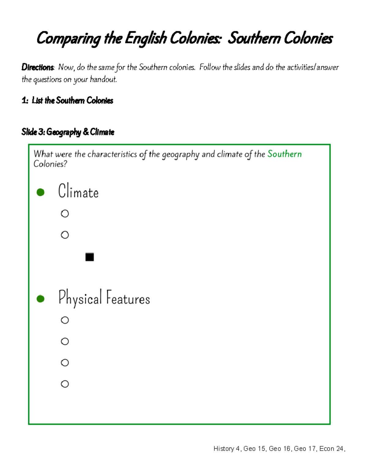 Comparing the Southern Colonies: Economy, Slavery & Religion (Hist 4 ...