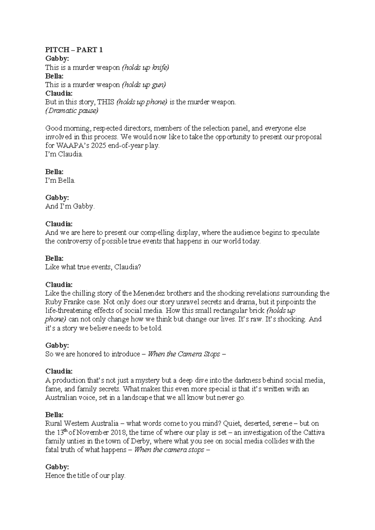 2025 WAAPA Play Proposal: 