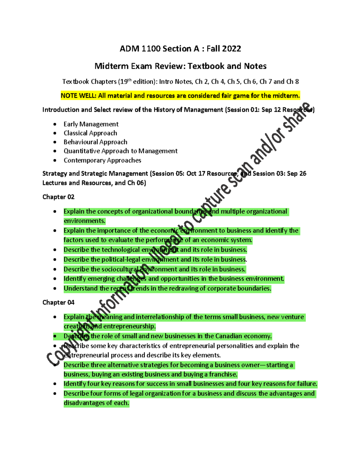 ADM 1100 A Midterm Exam Review: Key Textbook Chapters & Notes - Studocu