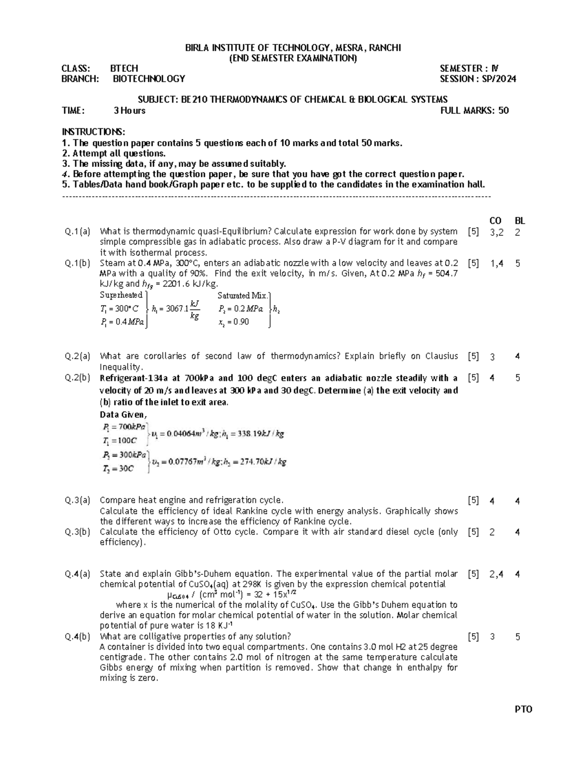 BE210 Final Exam: Thermodynamics of Chemical & Biological Systems - Studocu