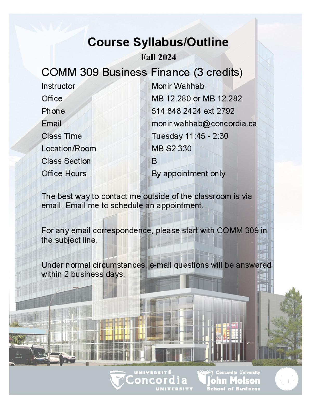 COMM 309 Course Outline & Syllabus for Fall 2024 - Studocu