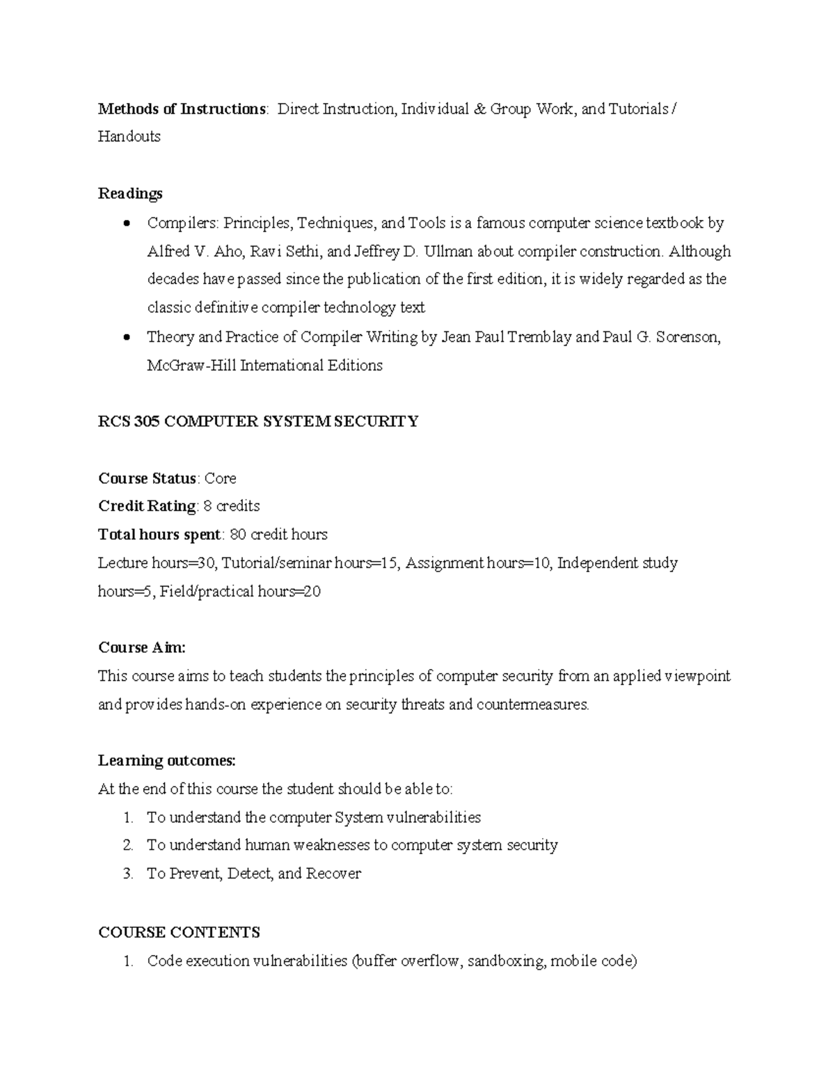 RCS 305 Computer System Security - Lecture 7 Notes - Studocu