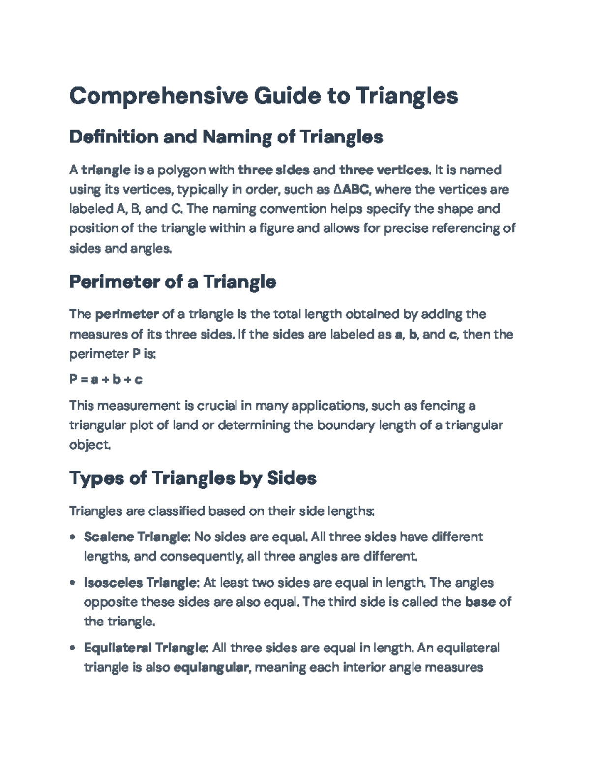 Comprehensive Guide to Triangles: Definitions & Properties - Studocu