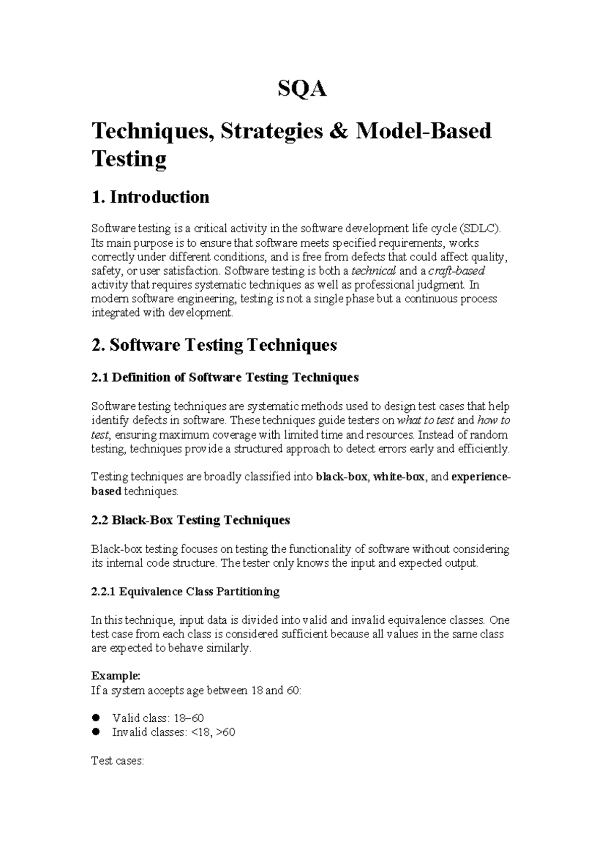 SQA Techniques and Strategies: Day 6 Notes for Testing 1 - Studocu