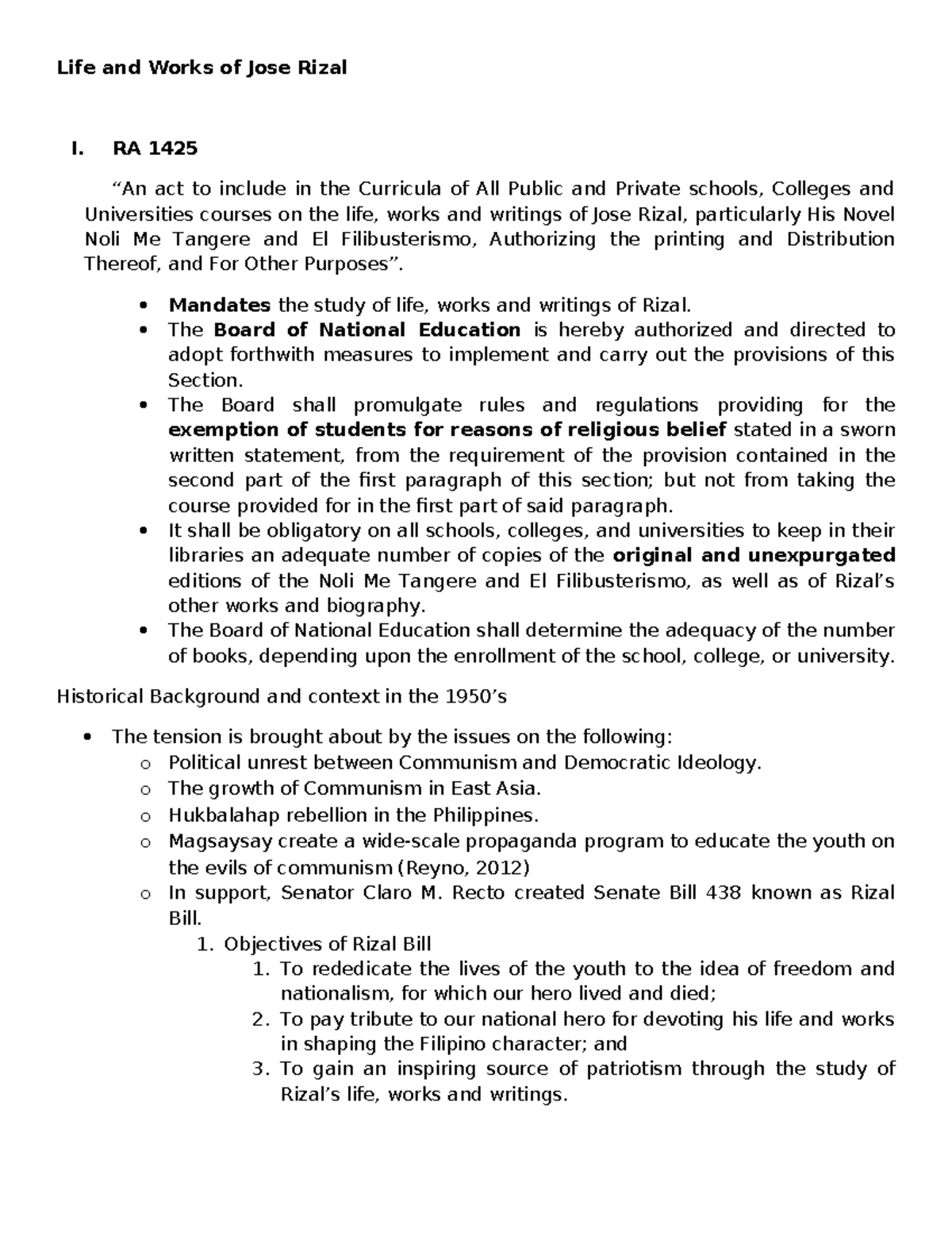 Life and Works of Jose Rizal Handouts - Life and Works of Jose Rizal I ...