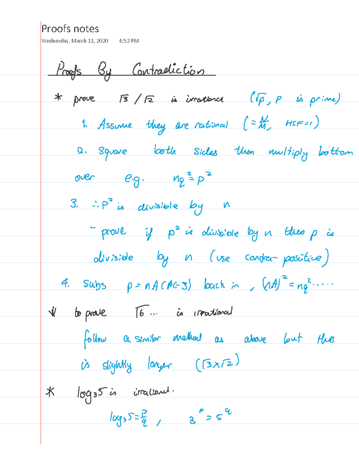 Maths proof notes - Proofs notes Wednesday, March 11, 2020 4:52 PM ...