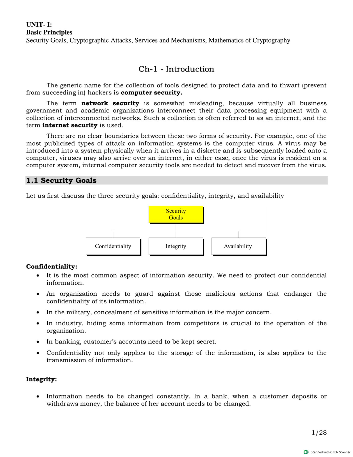I: Security Goals, Cryptographic Attacks, and Mechanisms Overview - Studocu