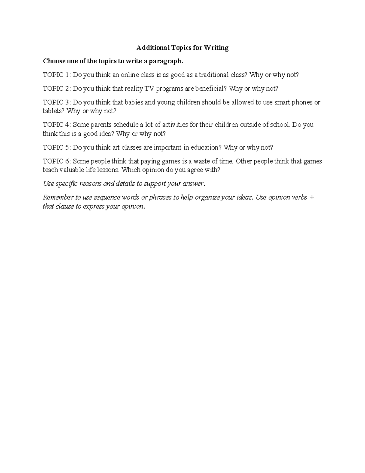 Moodle Writing Task 3: Topics for Paragraph Writing - Studocu