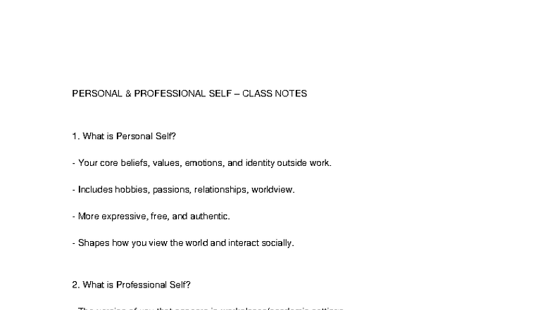 Personal Professional Self Notes - PERSONAL & PROFESSIONAL SELF – CLASS ...