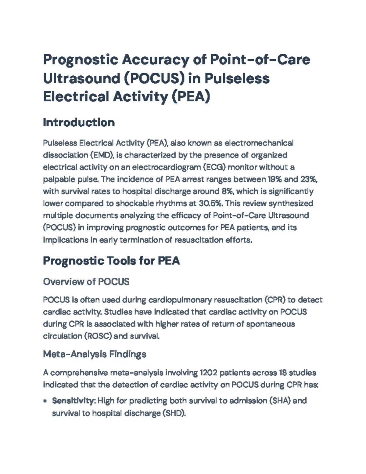Prognostic Accuracy of POCUS in PEA Resuscitation: A Meta-Analysis ...