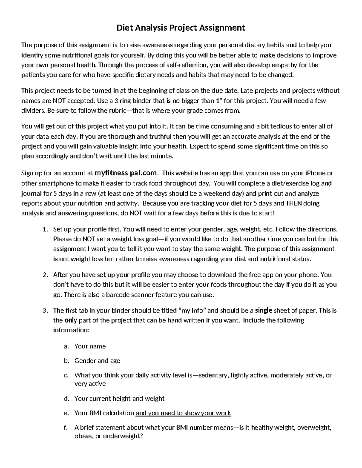 Diet Analysis Project Assignment: Personal Nutrition Goals & Insights ...
