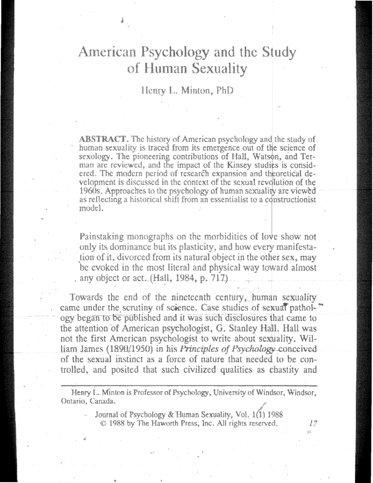 PSYCH 101 - The Evolution of Human Sexuality in American Psychology ...