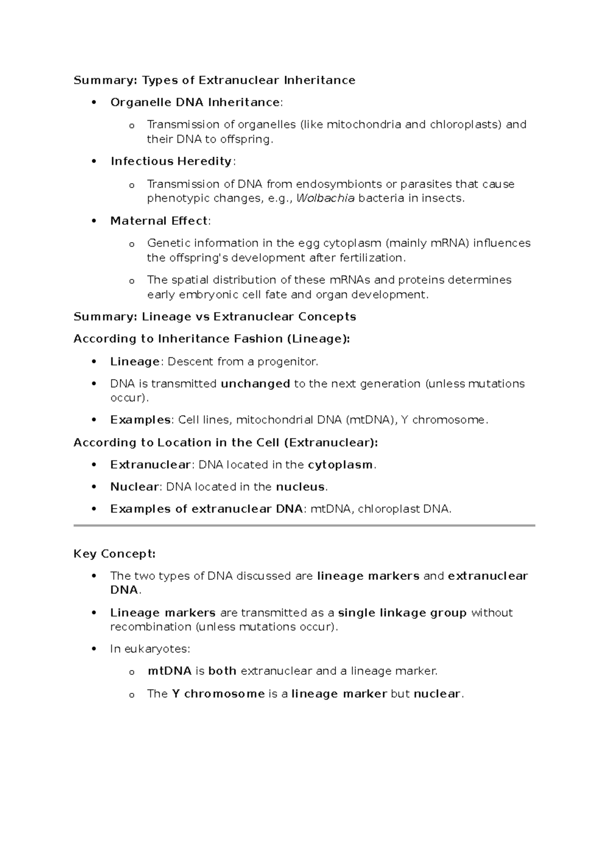 L3 222 - Summary of Extranuclear Inheritance and Mitochondrial DNA ...