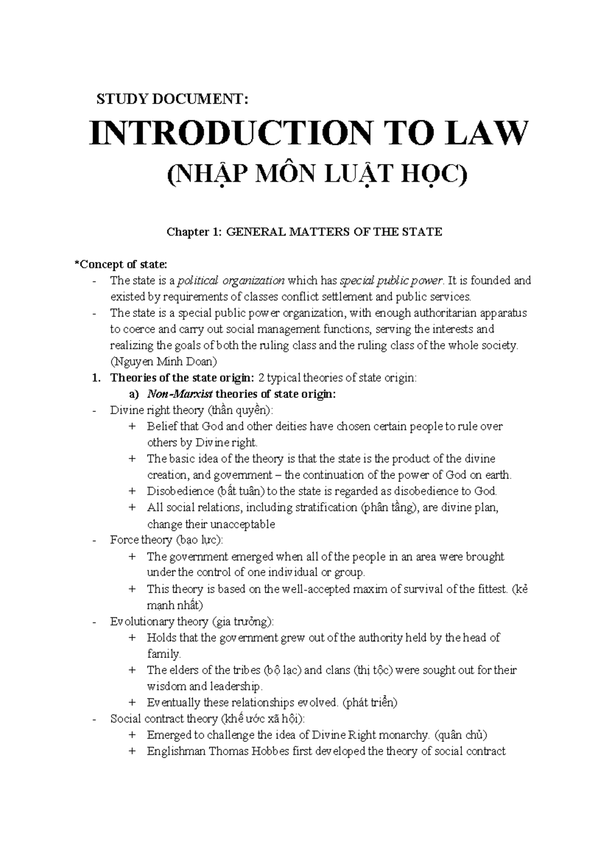 INTRODUCTION TO LAW (NHẬP MÔN LUẬT HỌC) - Chapter 1 Overview - Studocu