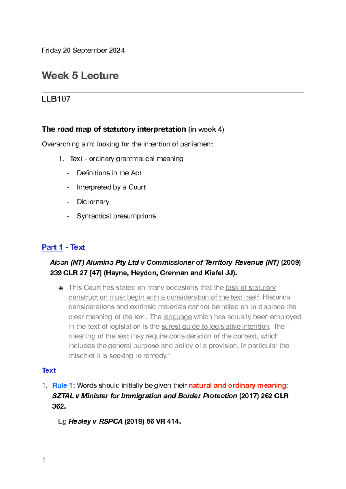 Week 5 lecture notes LLB107: The road map of statutory interpretation ...