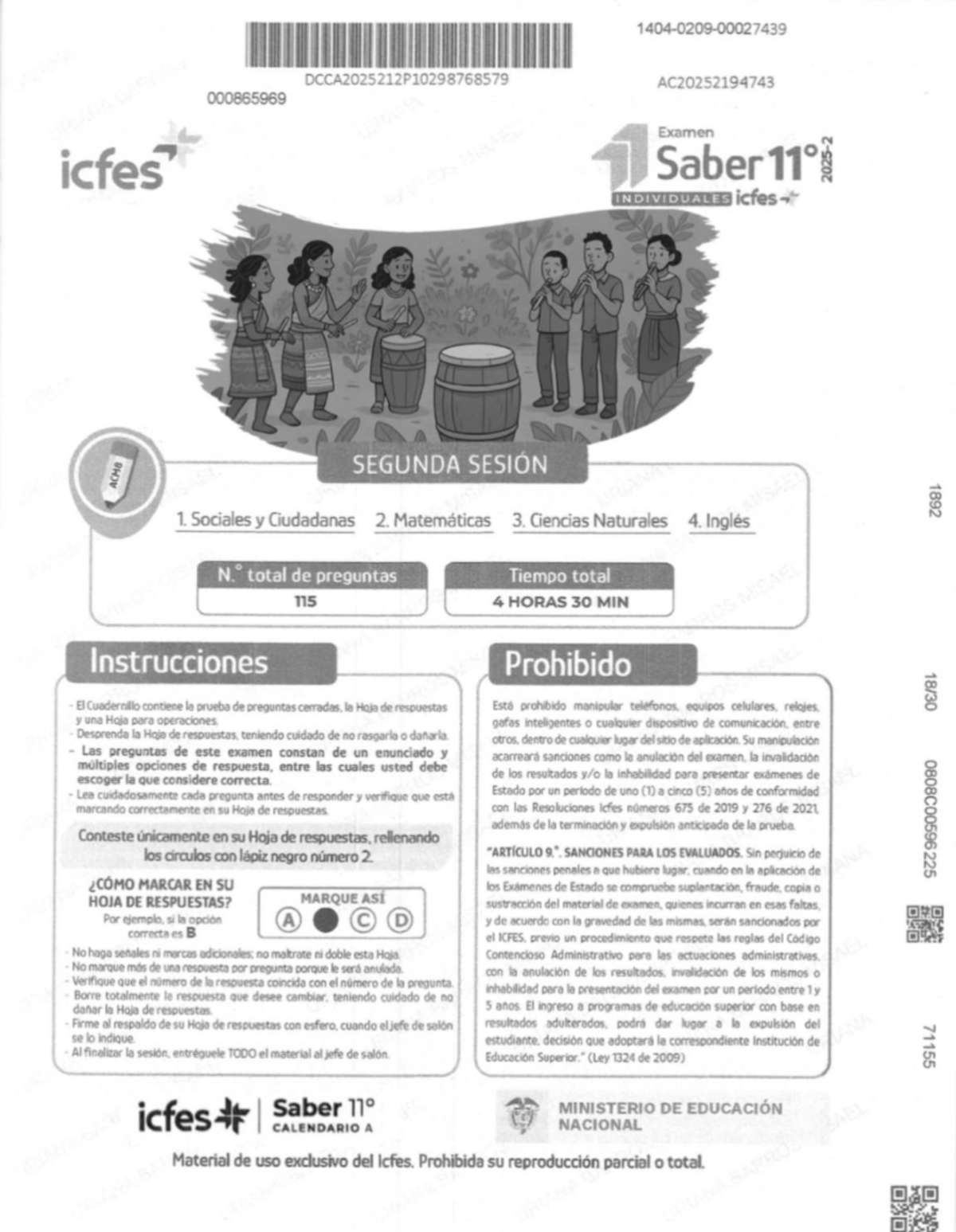 Prueba ICFES Saber 2025 - Calendario A - 2ª Sesión - Studocu