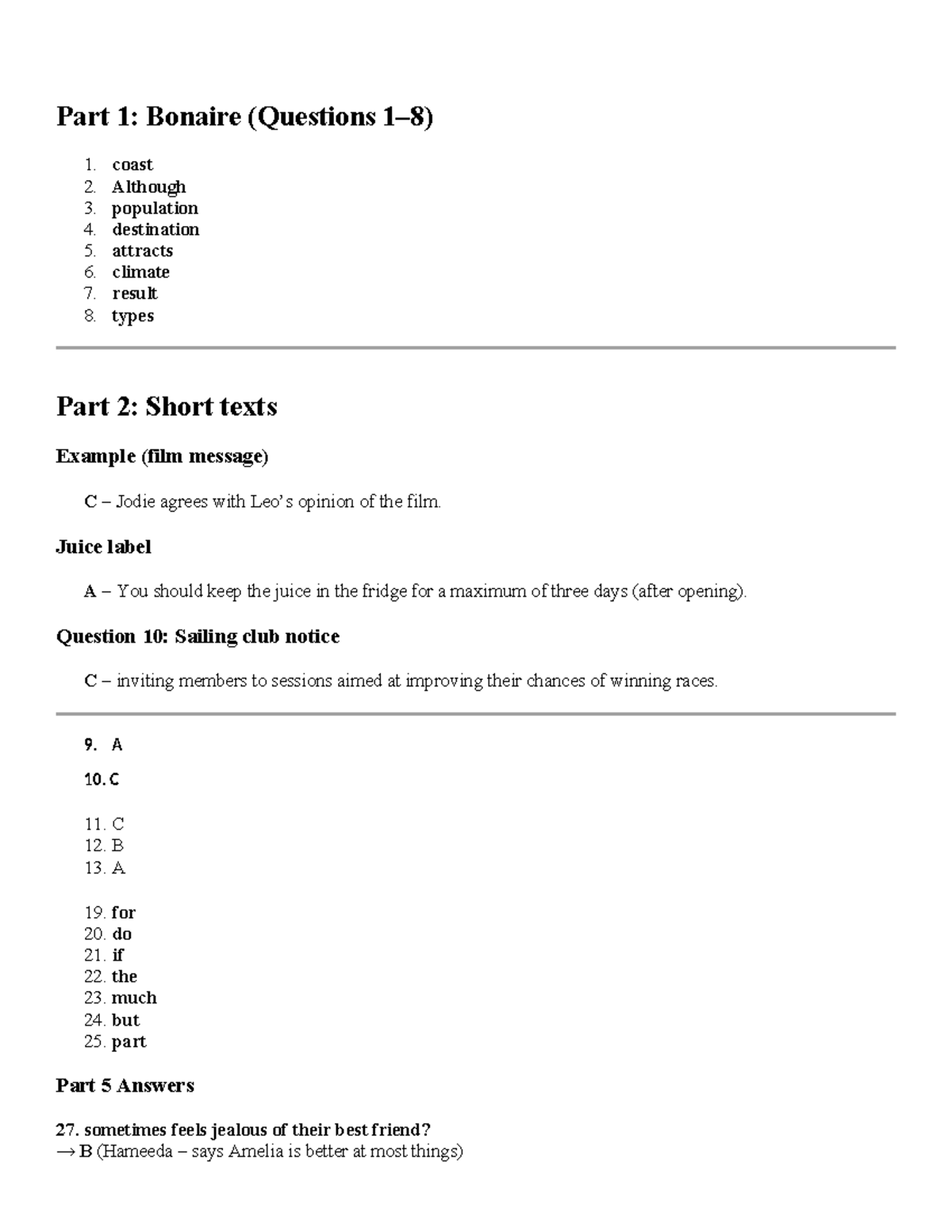 Year 9 ESL Practice Material: Part 1 & 2 Questions and Answers - Studocu