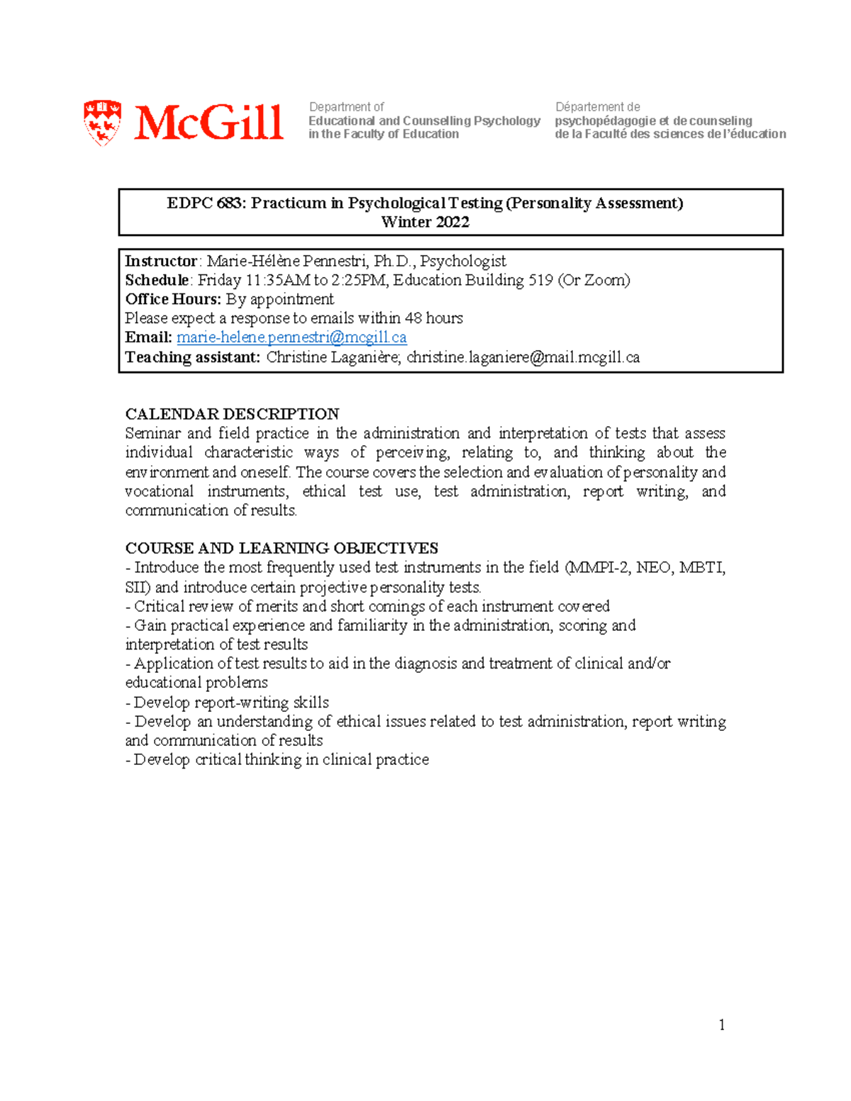 EDPC 683: Winter 2022 Practicum on Psychological Testing Methods - Studocu