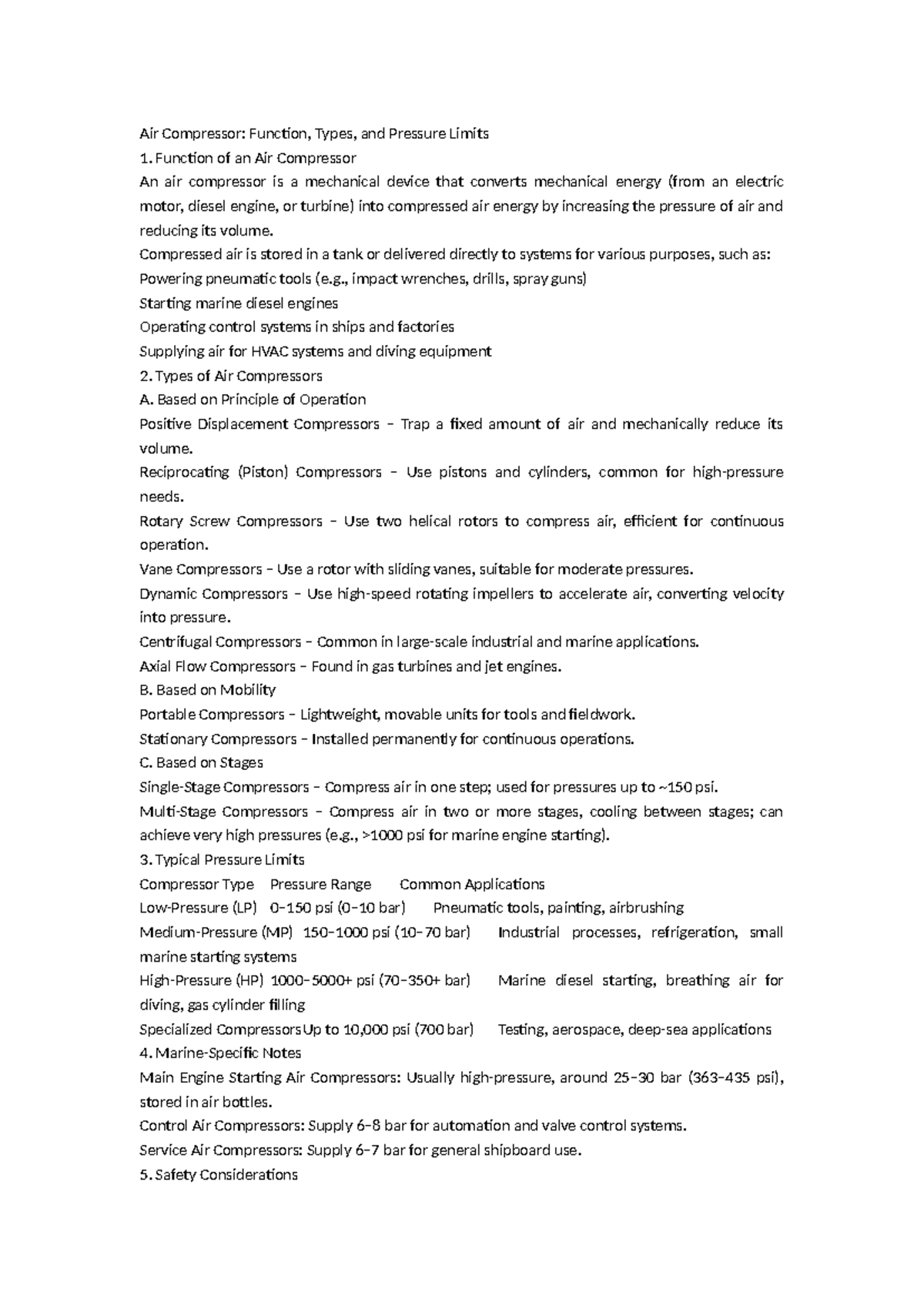 Air Compressor: Function, Types, and Pressure Limits - Lecture Notes ...