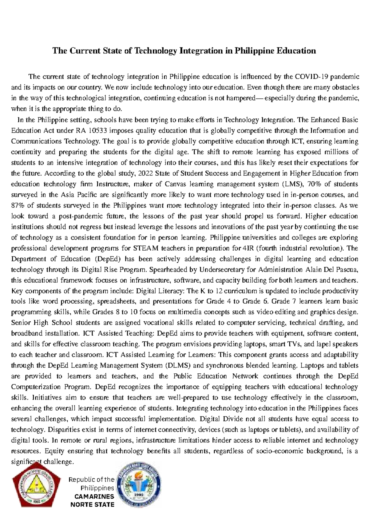 Technology Integration in Philippine Education: Current Trends and ...