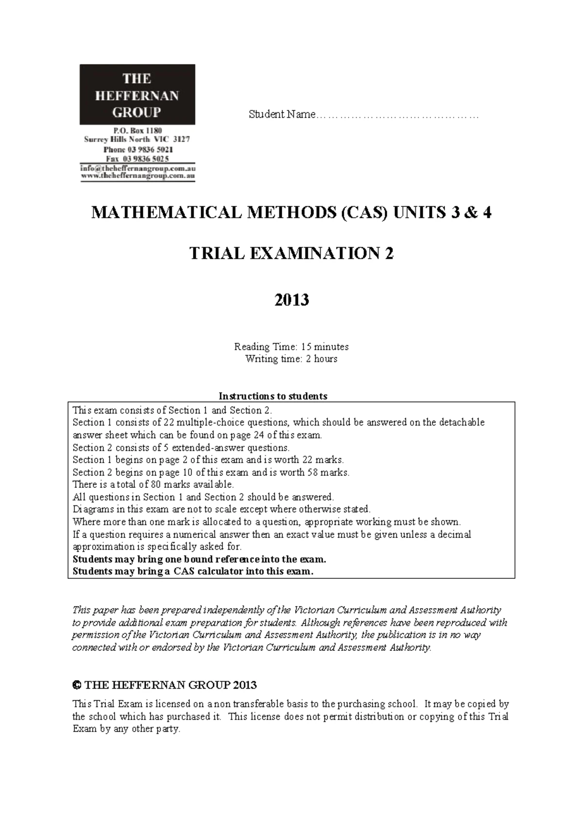 CGS 2019 12MME SAC 1 - Mathematical Methods Unit 3 Assessment Paper ...