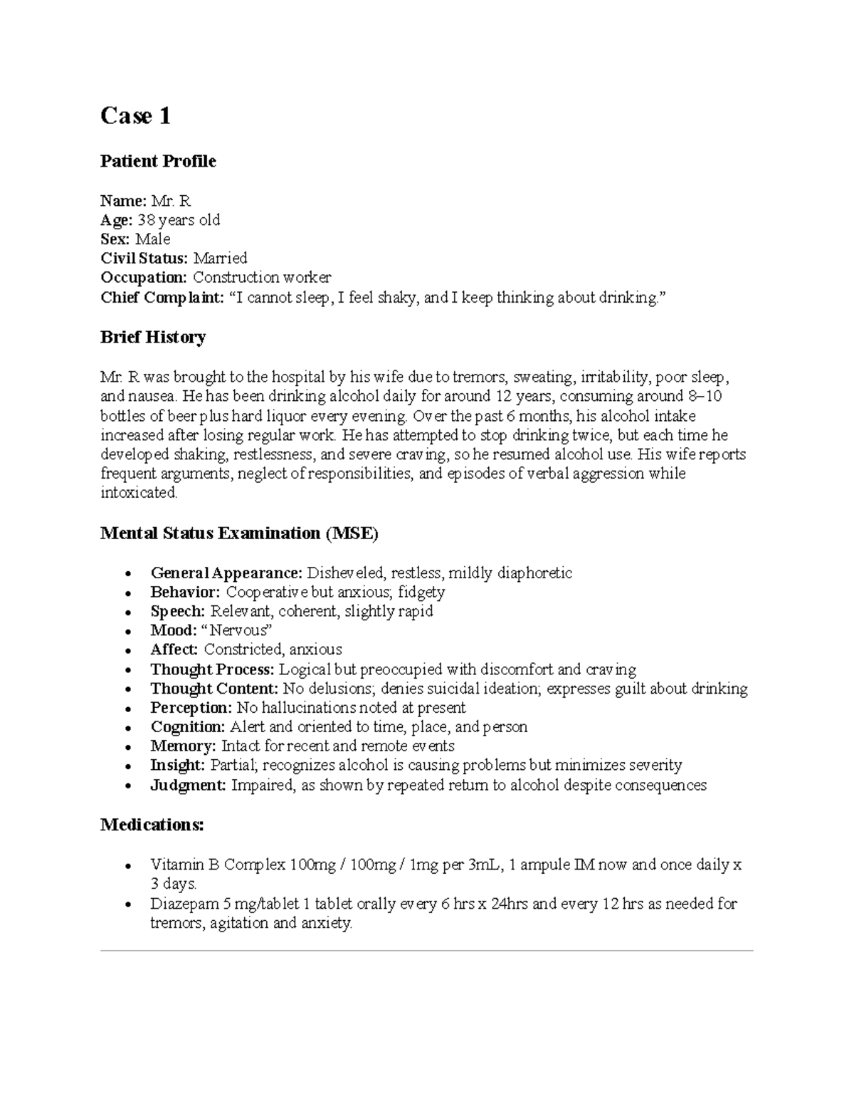 Case Analysis: Patient Profiles of Substance Use Disorders - Studocu