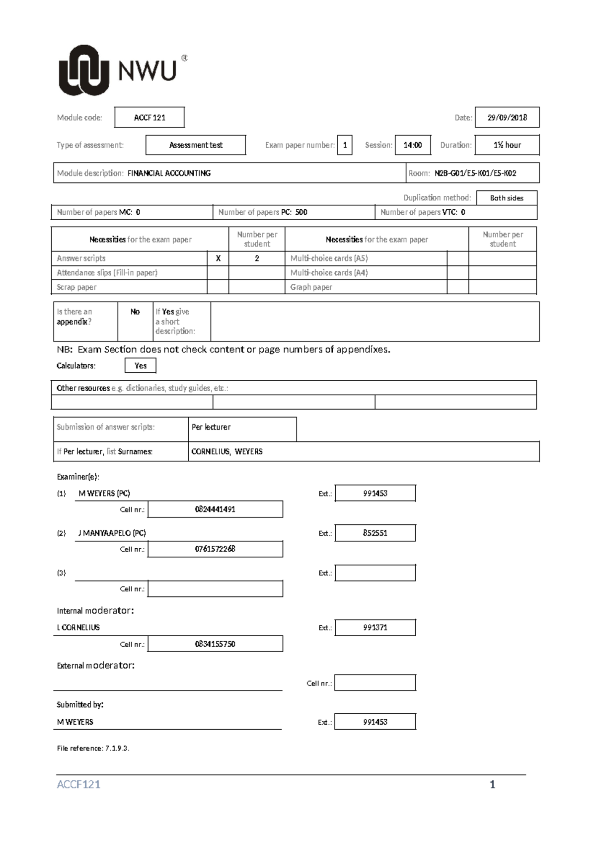2018 +ACCF+121+ST+Afr+final - Module code: ACCF 121 Date: 29/09/ Type ...