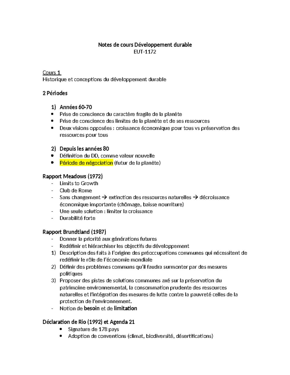 Notes de cours Développement durable Cours 1 et 2 : Concepts et enjeux ...