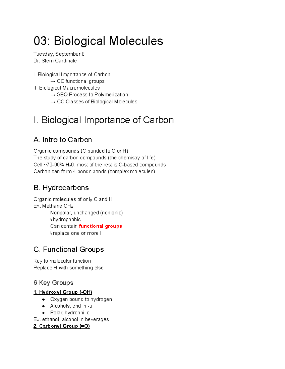 F25 General Biology I - Lecture 3: Biological Molecules Overview - Studocu