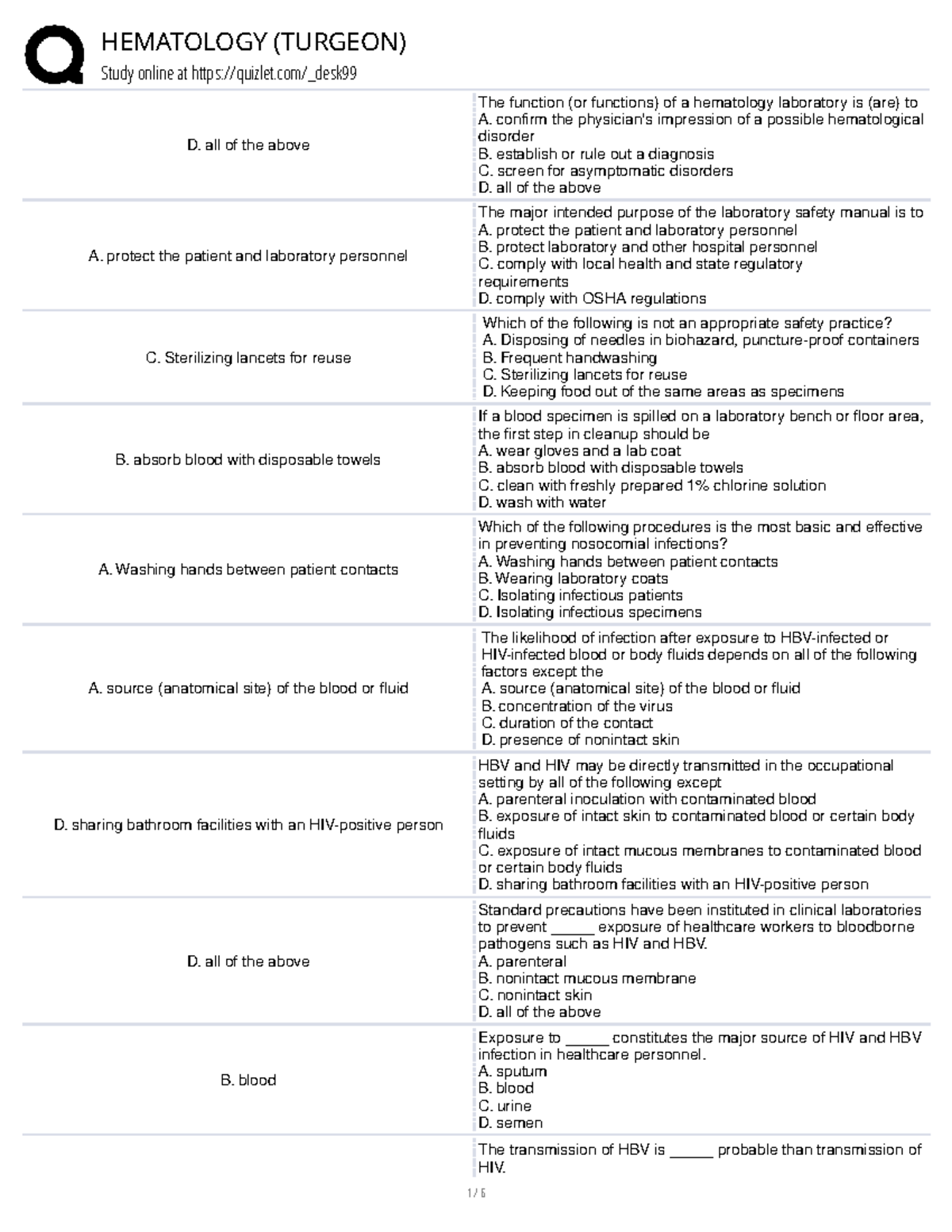 Turgeon HEMATOLOGY Study Guide - Key Concepts and Safety Practices ...