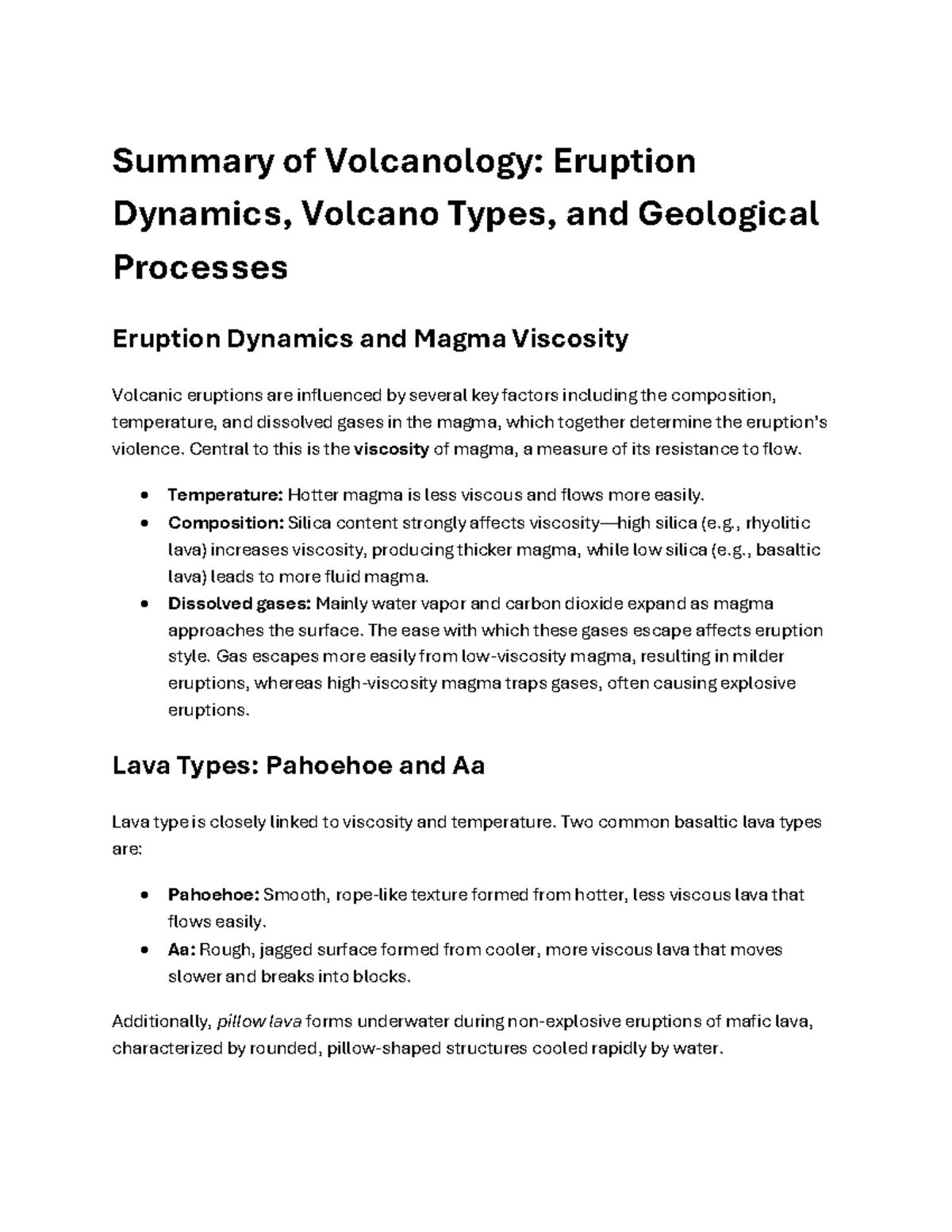 Detailed Summary of Volcanology: Eruption Dynamics & Types (Course Code ...