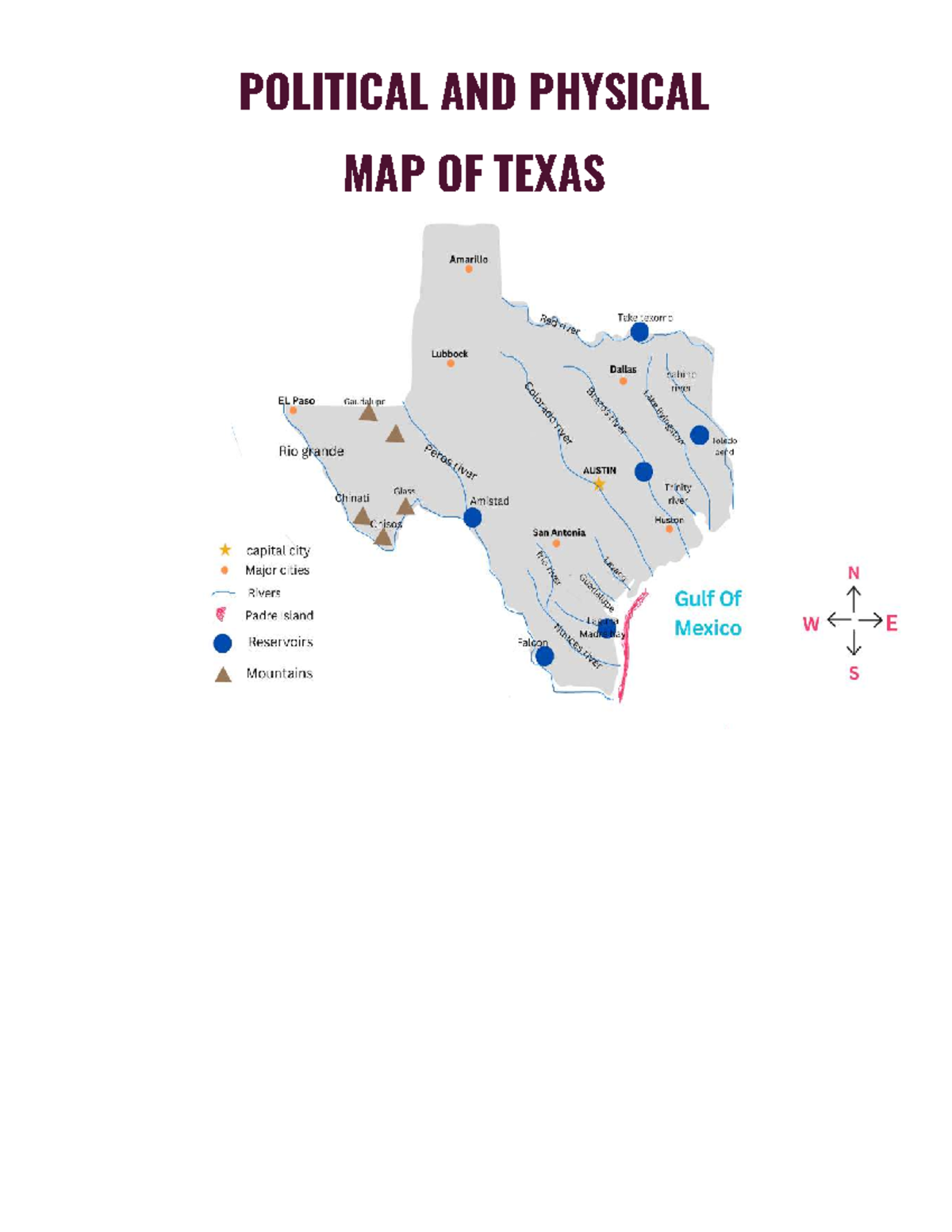 Political and physical map of Texas: major cities and rivers - Studocu