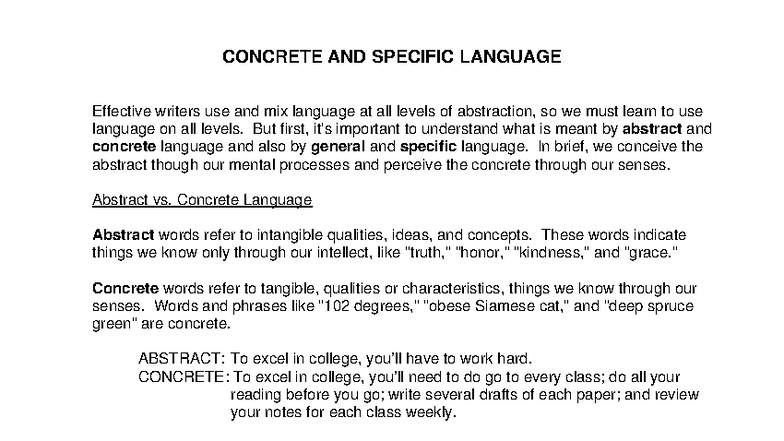 ENG 101: Concrete and Specific Language Summary Notes - Studocu