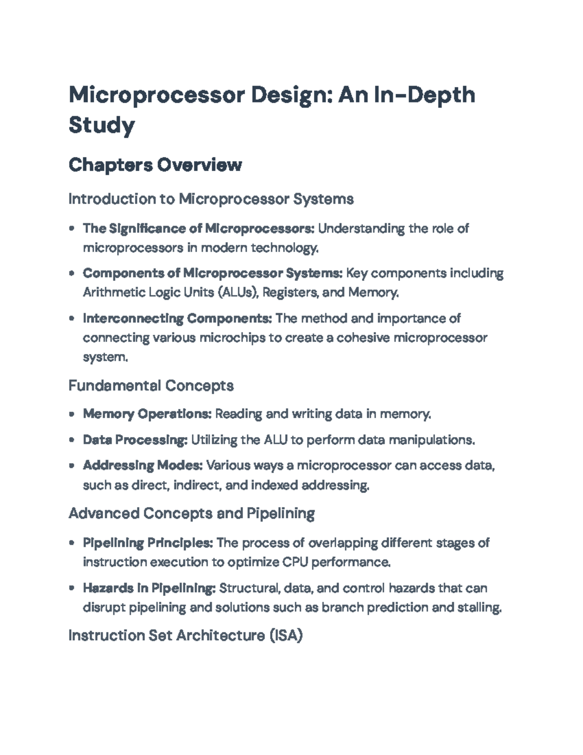 Microprocessor Design Study: Fundamentals and Advanced Concepts ...