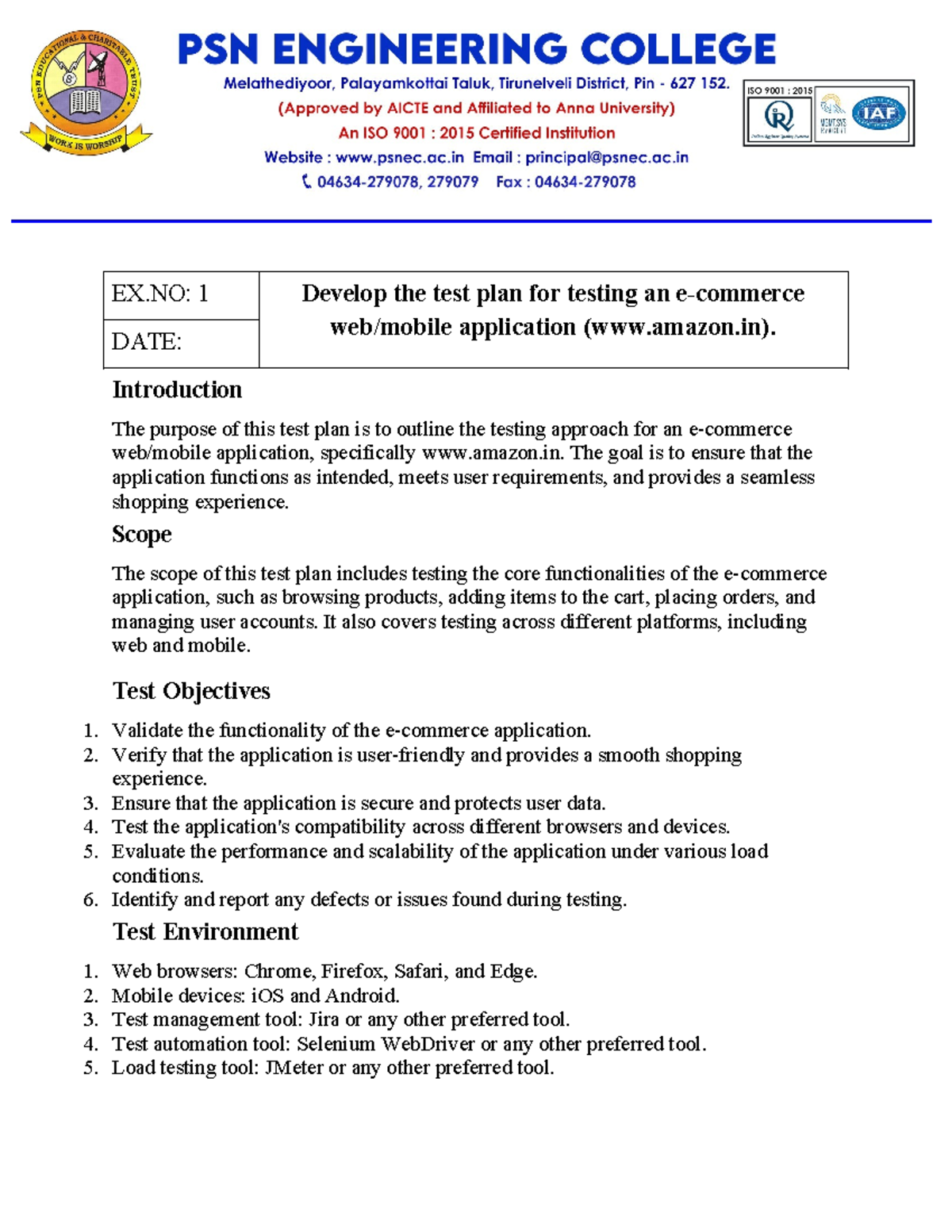 STA LAB - E-commerce Application Testing Plan and Cases - Studocu