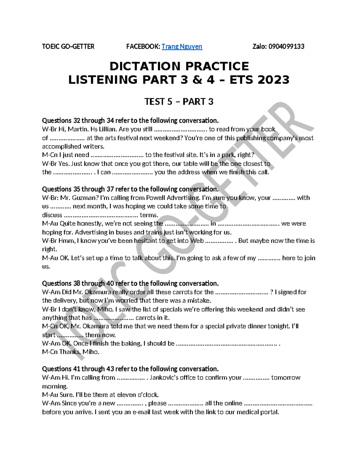 TOEIC EST23 Listening Practice: Test 5 Part 3 & 4 - Studocu