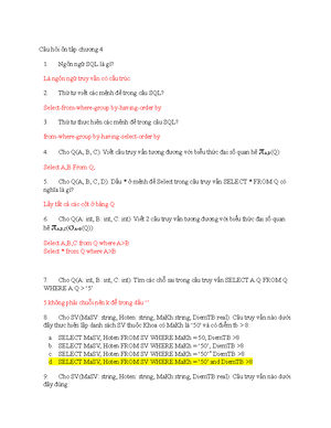 [Solved] Pht biu no di y ng Trong cu SQL khi s dng mnh HAVING th phi c ...