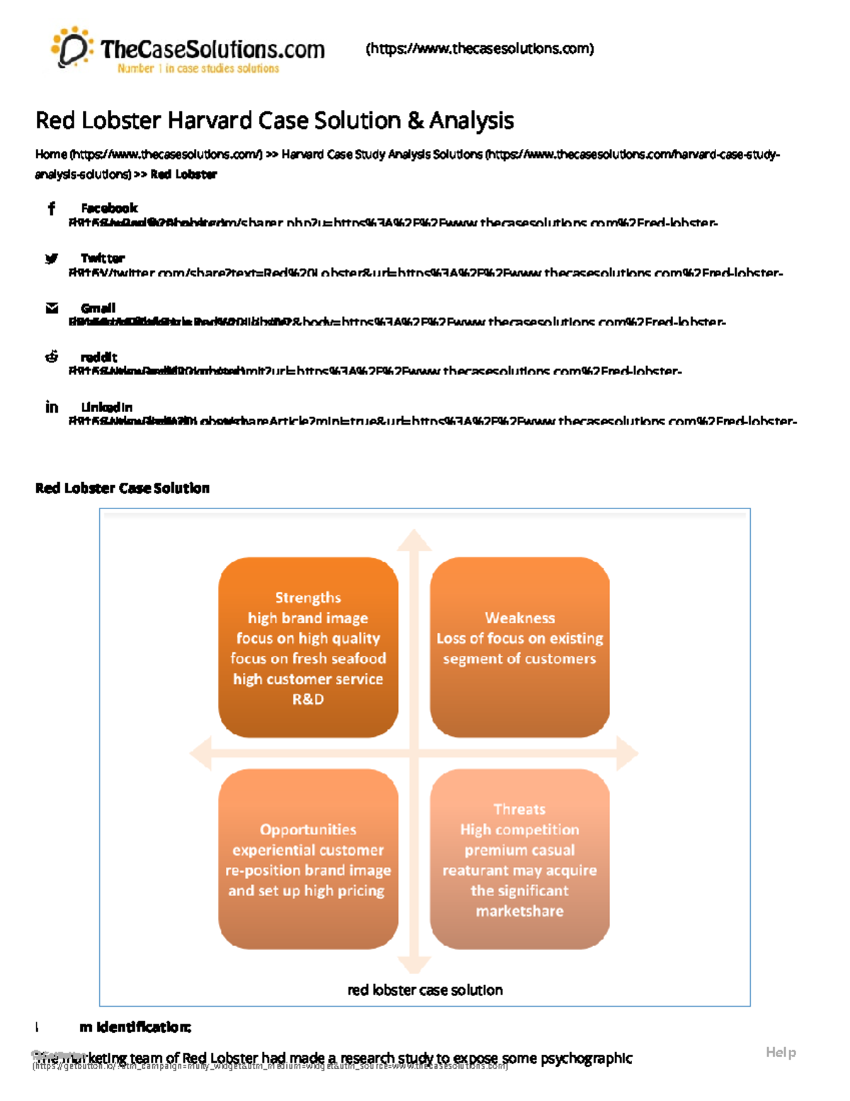 Pmk et solution 1 - Red lobster case analysis - (thecasesolutions) Red Lobster Harvard Case ...