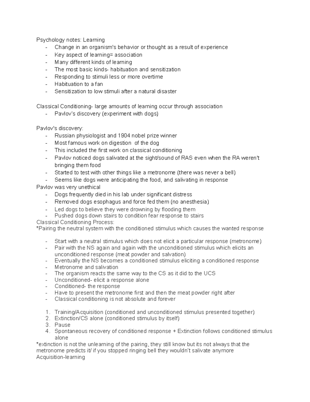 Psychology Notes: Learning and Memory Concepts (PSY 101) - Studocu