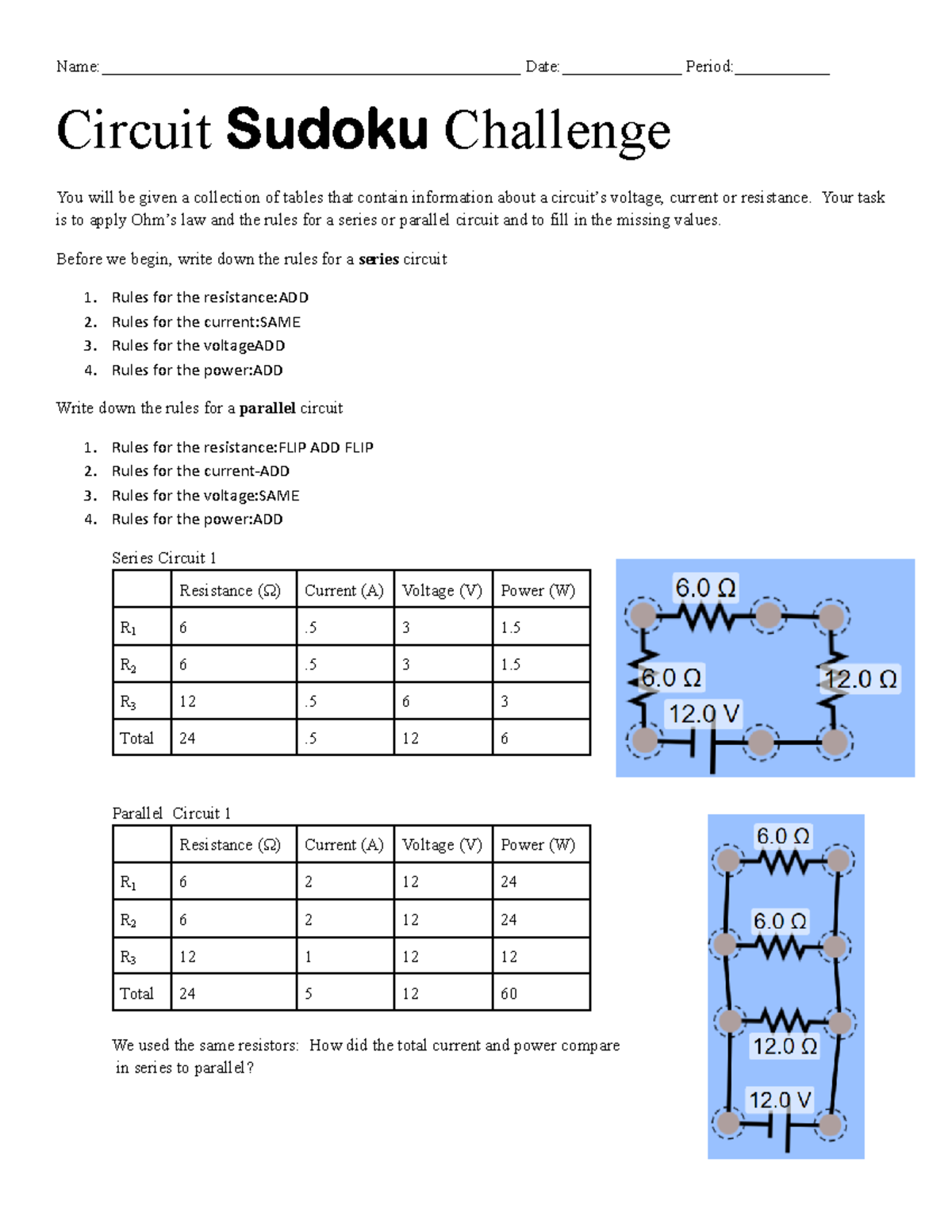 Circuit Sudoku Challenge V2: Exploring Series & Parallel Circuits - Studocu