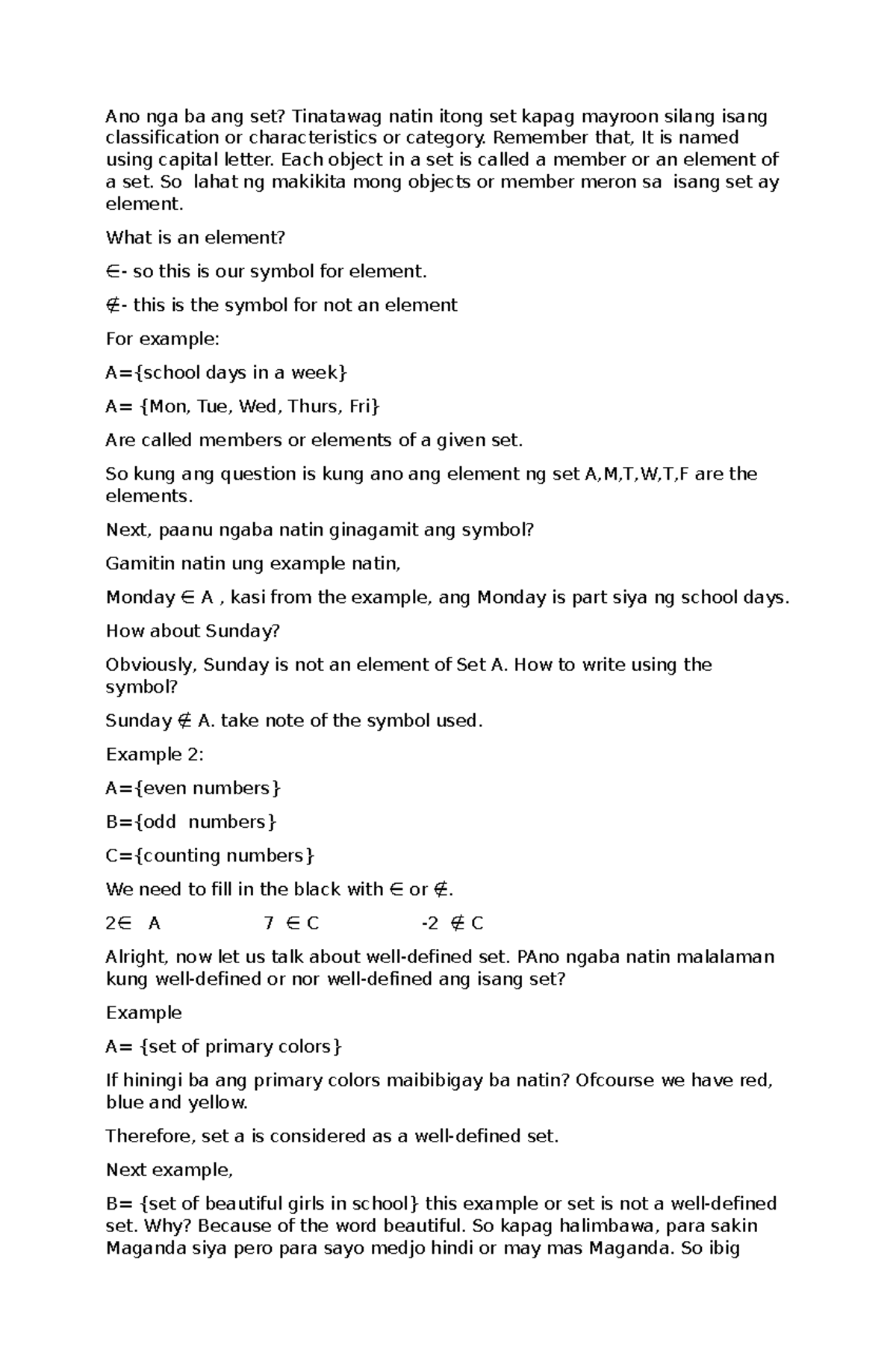 Sets in Mathematics: Key Concepts and Definitions for Study - Studocu
