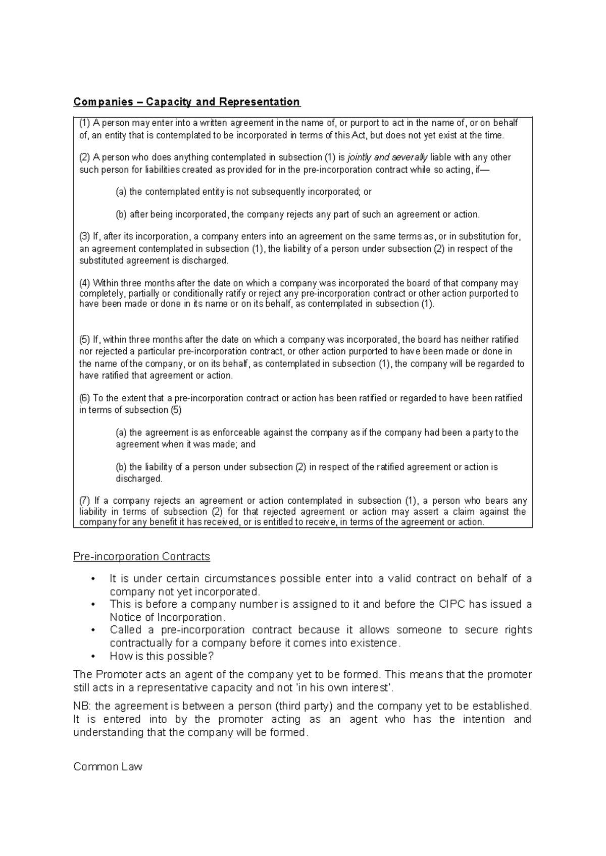 Capacity and representation in company law: Understanding contracts and ...