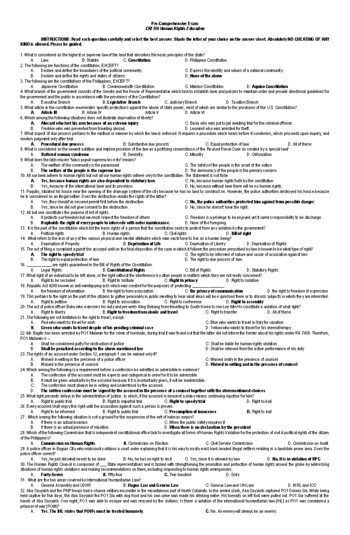 CFE CRI 166 Final Exam: Human Rights Education Questions and Answers ...