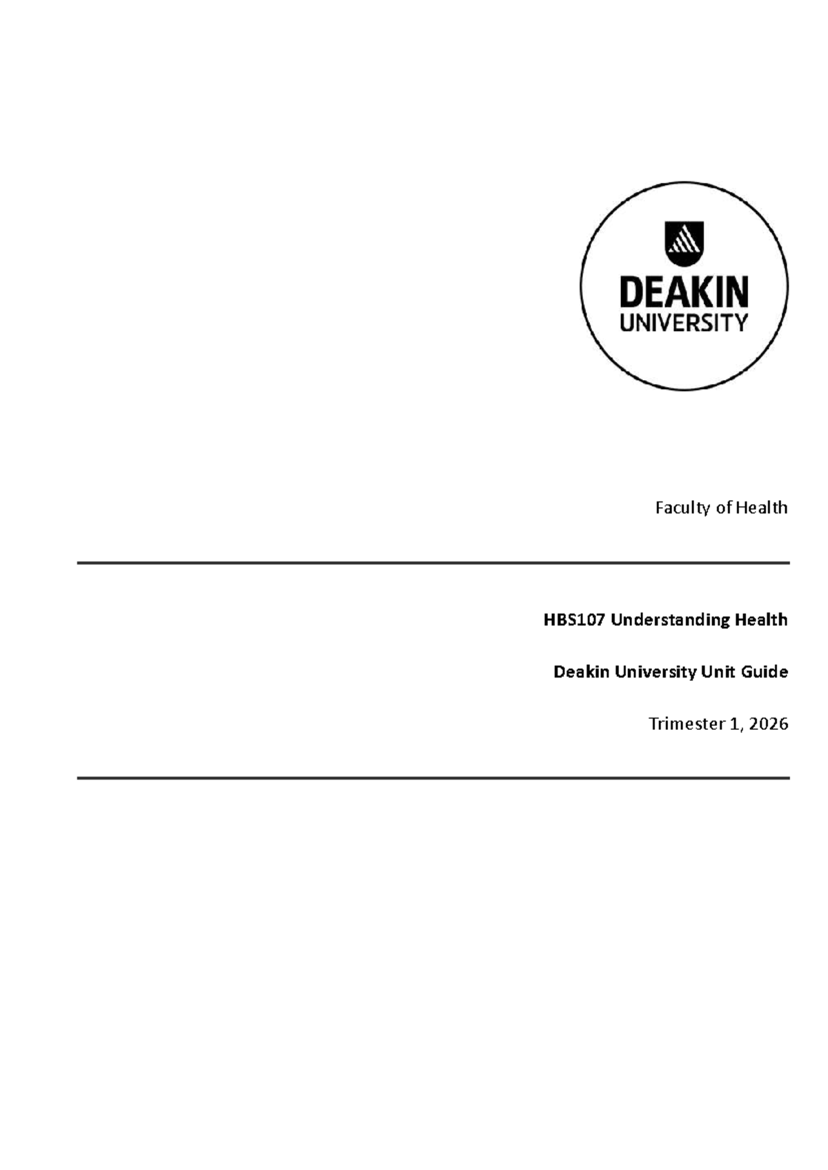 HBS107 Understanding Health Unit Guide - Trimester 1, 2026 - Studocu